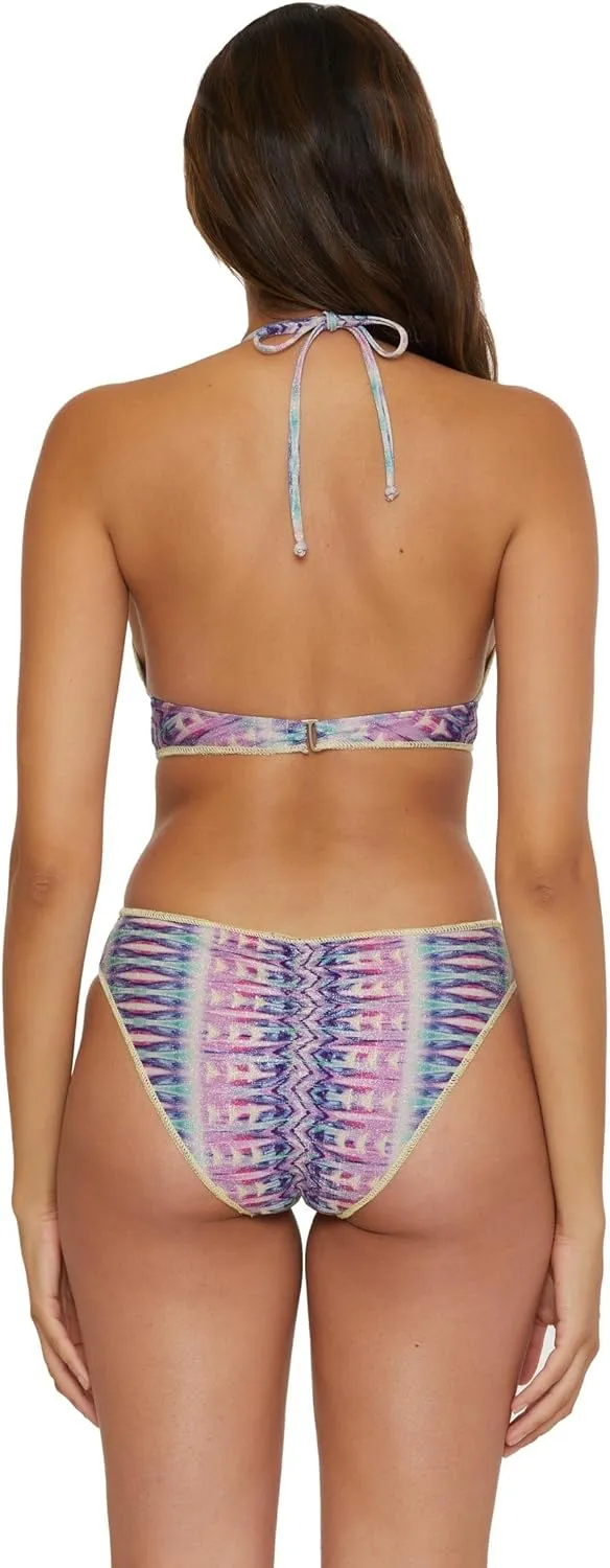 BECCA Women's Tulum Halter Bikini Top, Abstract Print, Adjustable, Tie Back, Swimwear Separates