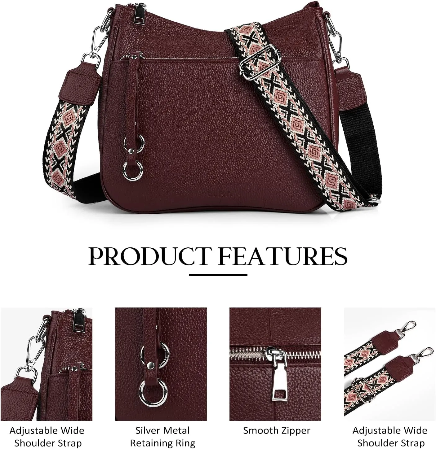 befen Genuine Leather Crossbody Bags for Women Travel Hobo Bags for Women with Adjustable Shoulder Guitar Strap