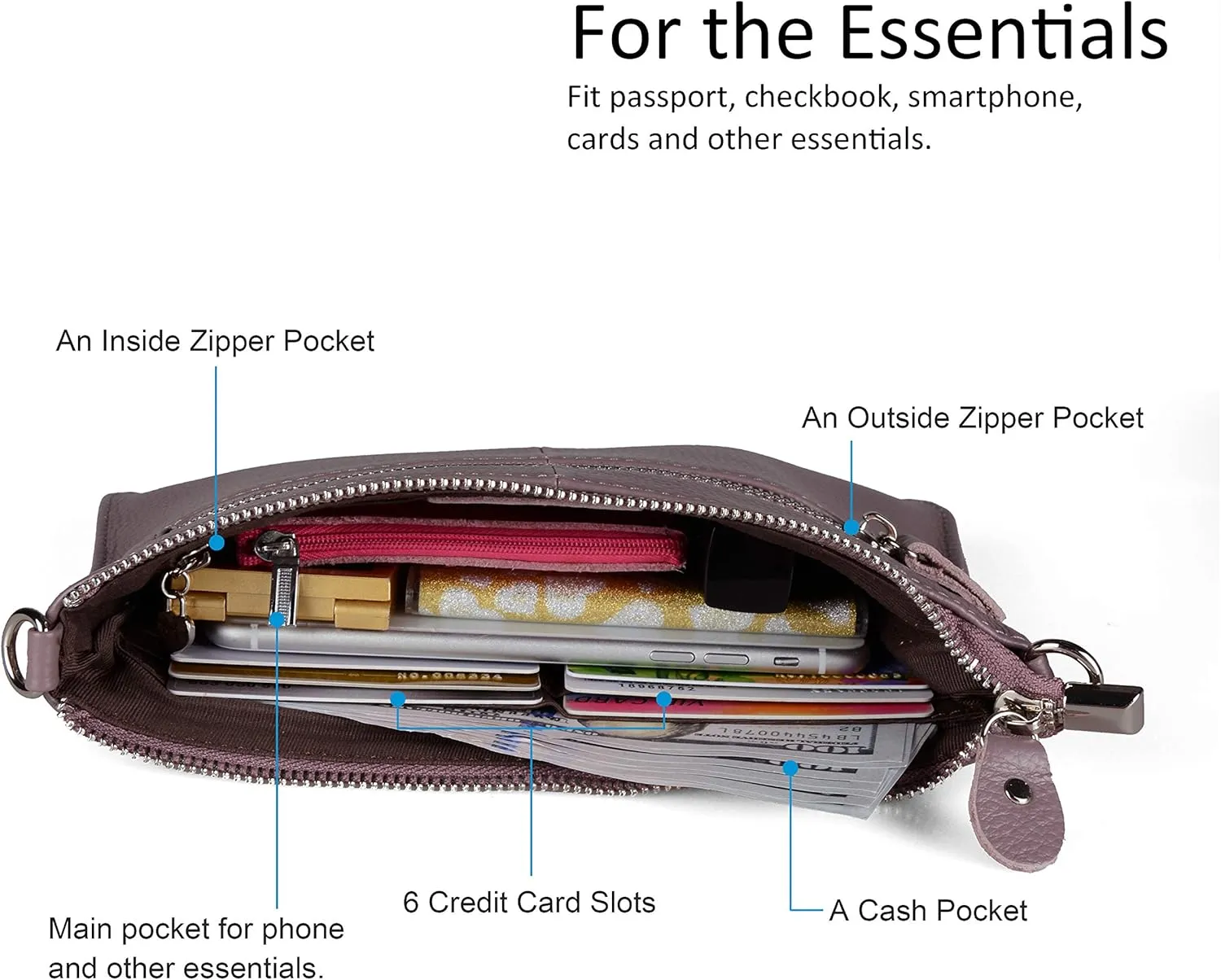 befen Genuine Leather Wristlet Clutch Wallet Purses Small Crossbody Bags for Women with RFID Blocking Card Slots