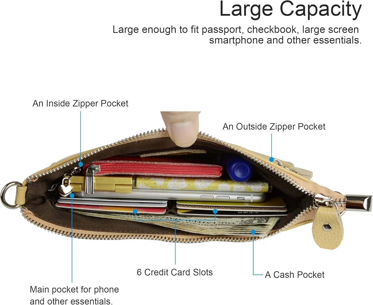 befen Genuine Leather Wristlet Clutch Wallet Purses Small Crossbody Bags for Women with RFID Blocking Card Slots