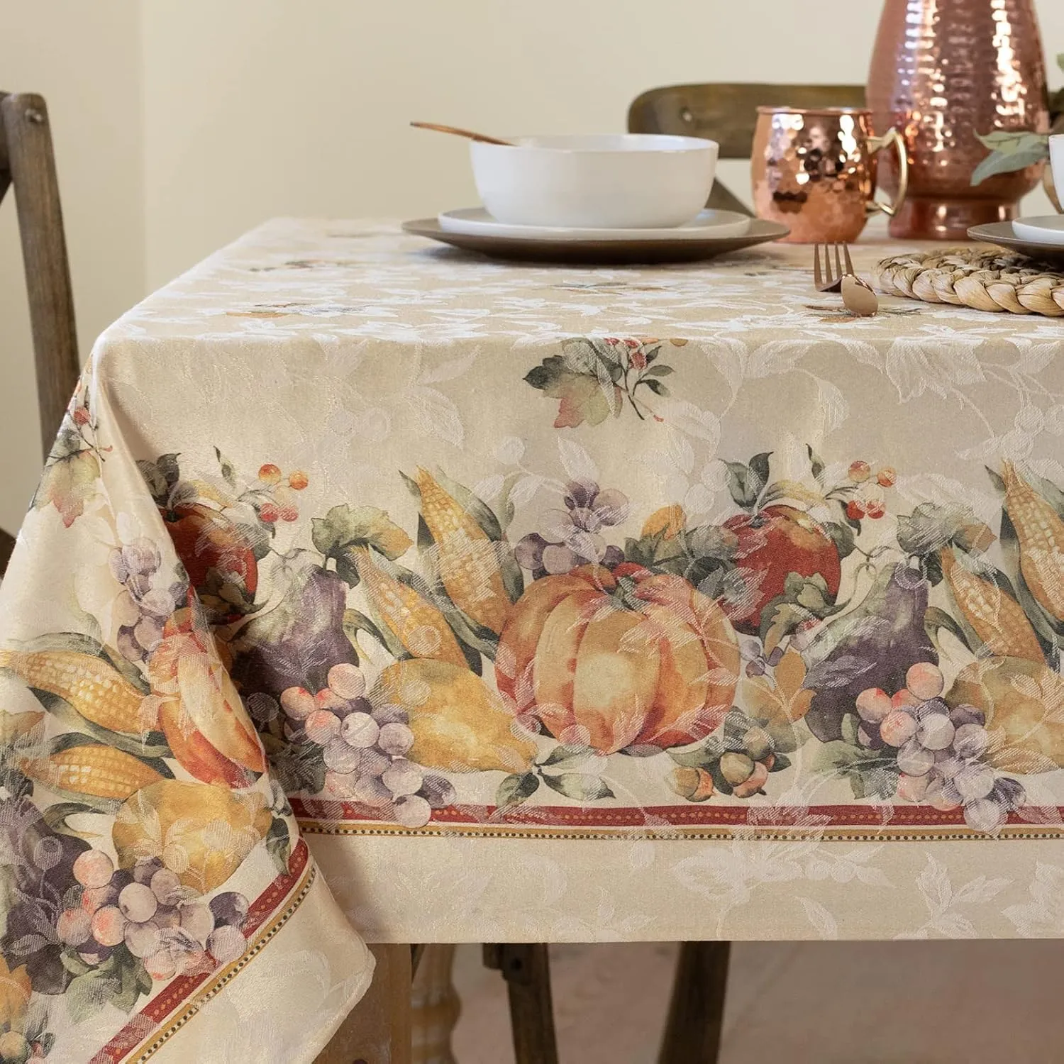 Benson Mills Jubilee Printed Jacquard Fabric Table Cloth, Fall, Harvest, and Thanksgiving Tablecloth (Jubilee, 60" x 104" Rectangular)