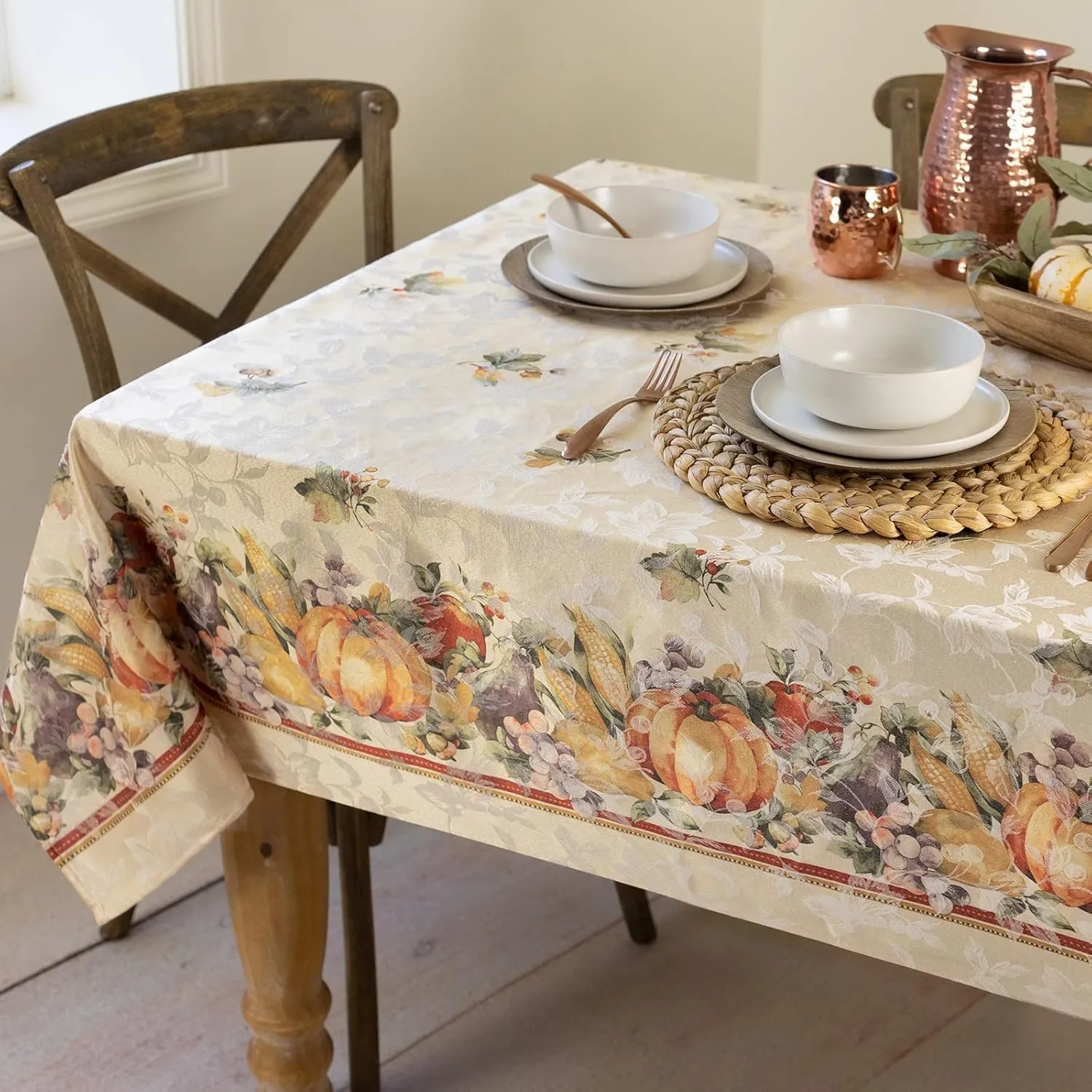 Benson Mills Jubilee Printed Jacquard Fabric Table Cloth, Fall, Harvest, and Thanksgiving Tablecloth (Jubilee, 60" x 104" Rectangular)