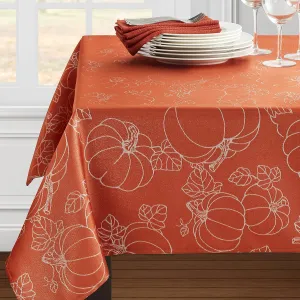 Benson Mills Pumpkin Glitz Metallic Tablecloth, 60-INCH by 84-INCH, Rust/Silver