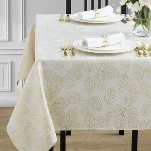 Benson Mills Twinkle Leaf Metallic Tablecloth, 52-INCH by 70-INCH, Ivory/Gold