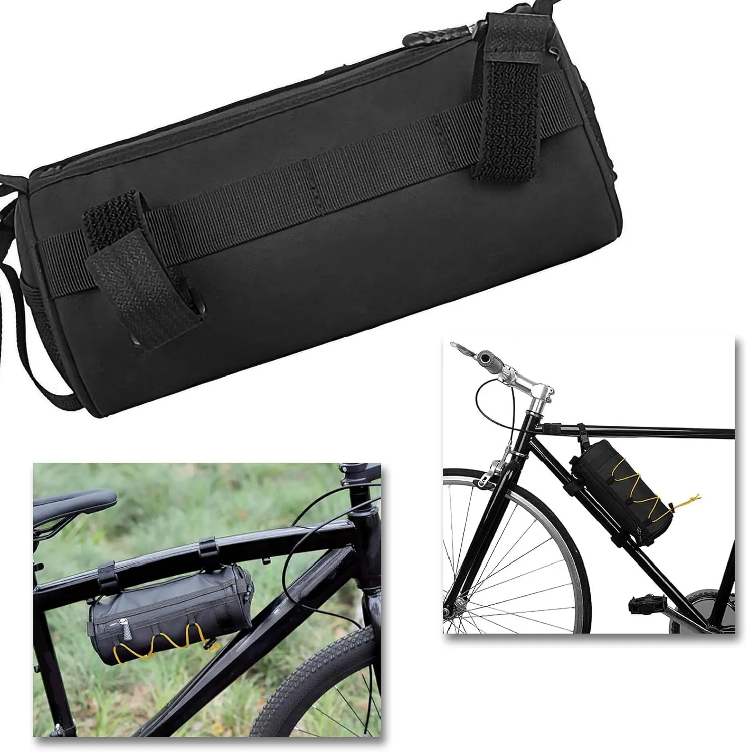 Bike Handlebar Bag Bicycle Handle Bar Bag Handy Front Bike Bags Handlebar Storage Pouch Pack with Shoulder Strap Little Mountain Road Bike Barrel Bag (Yellow)