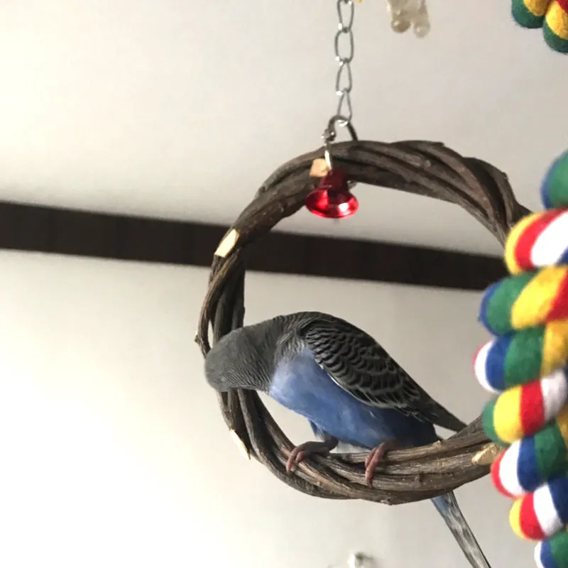 Bird Standing Frame Rattan Ring, Chewing Toy in Bird Cage