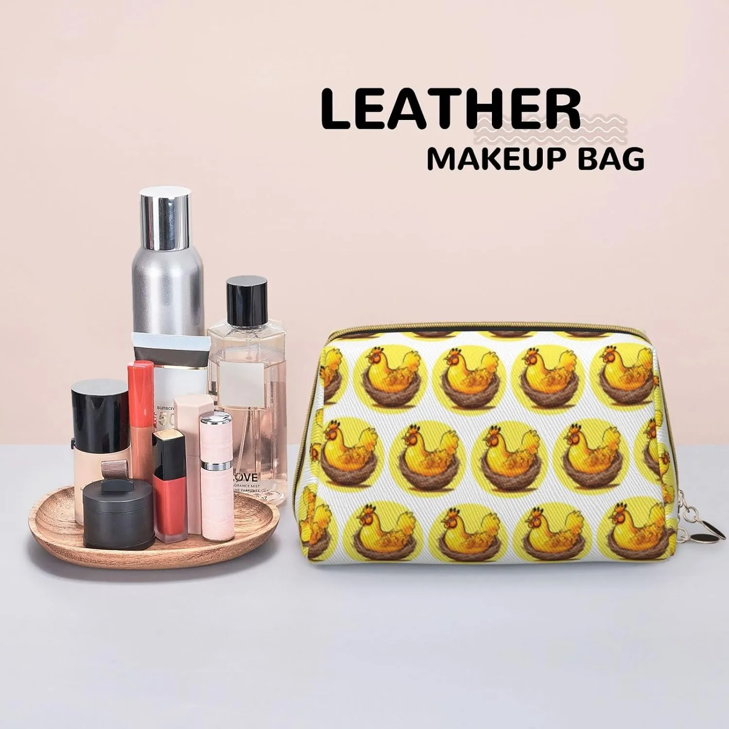 Bird'S Nest Golden Chickenmakeup Bag Organizer,Toiletry Cosmetic Bag,Zipper Pouch Brushes Storage Case(Large)