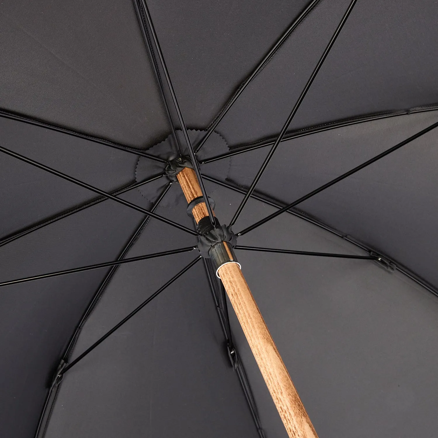 Black Canopy Umbrella with Malacca Handle and Horn Tip