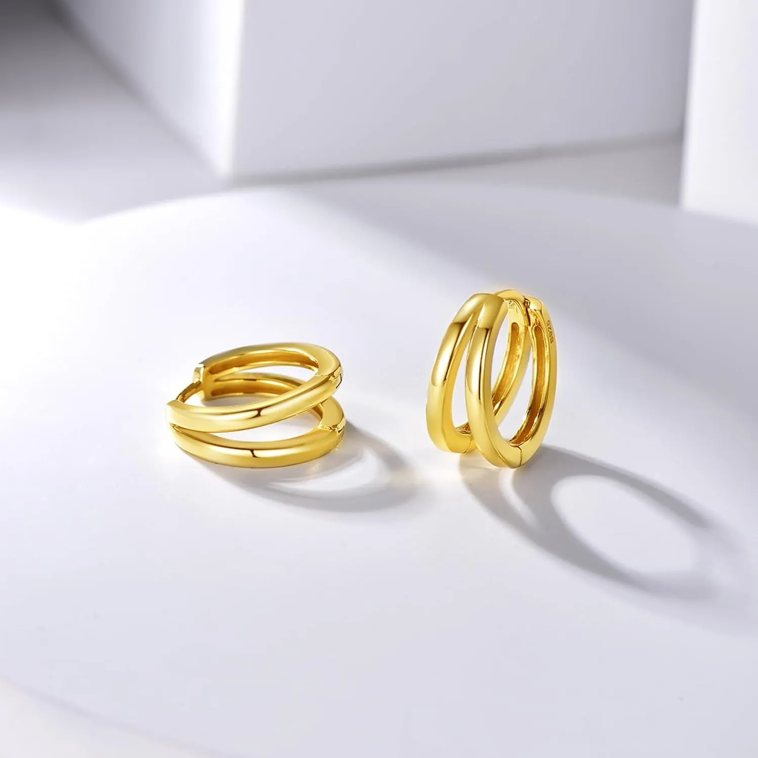 Black Double Hoop Earrings Men 925 Sterling Silver Split Hoop Huggie Earrings for Men and Women Simple Stylish 15MM