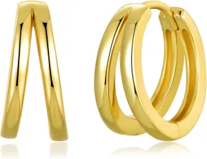 Black Double Hoop Earrings Men 925 Sterling Silver Split Hoop Huggie Earrings for Men and Women Simple Stylish 15MM