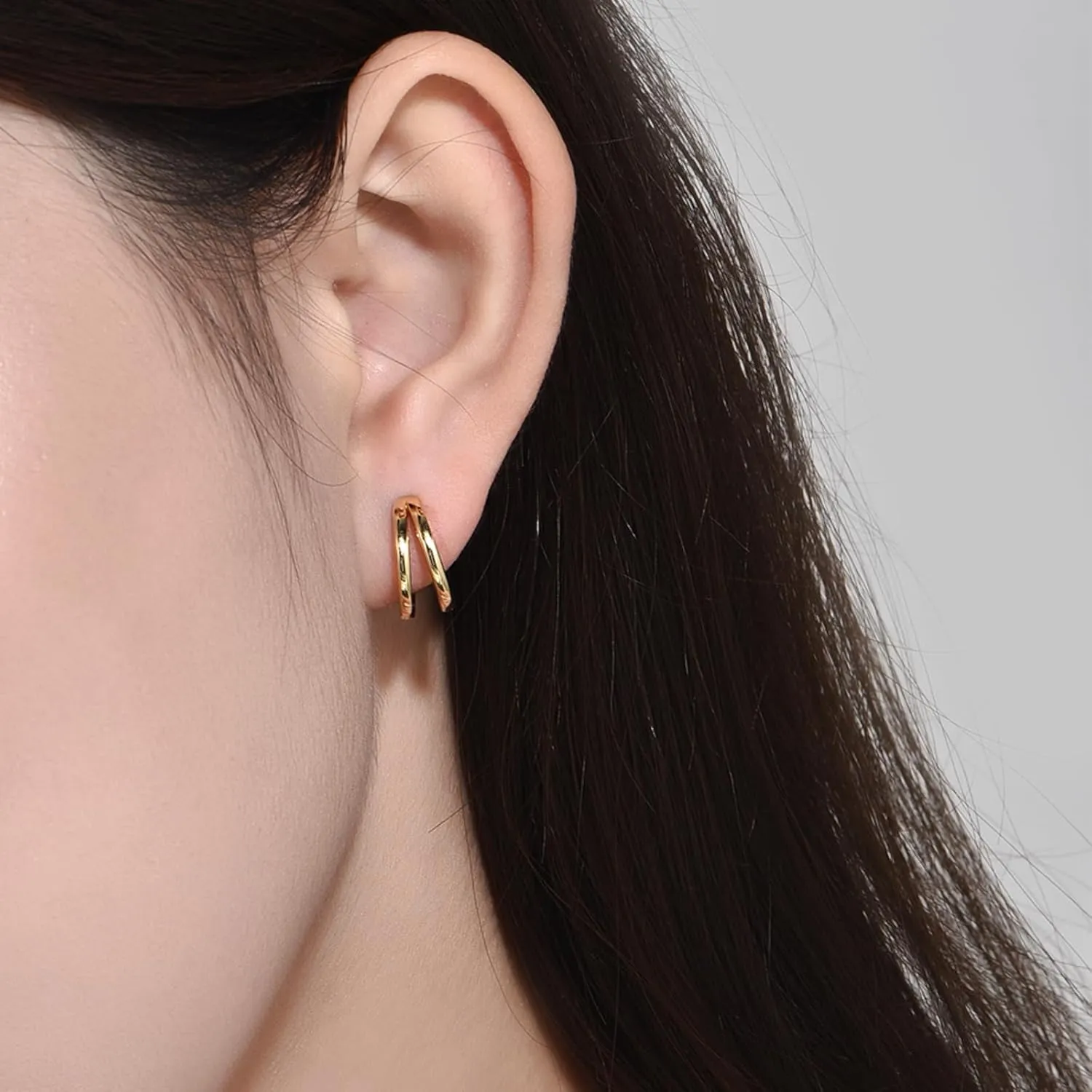 Black Double Hoop Earrings Men 925 Sterling Silver Split Hoop Huggie Earrings for Men and Women Simple Stylish 15MM