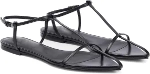 Black Flat Sandals for Women Adjustable Metallic Buckle Ankle Strap Slide Sandals Comfortable Pointed Open Toe Slip on Sandal