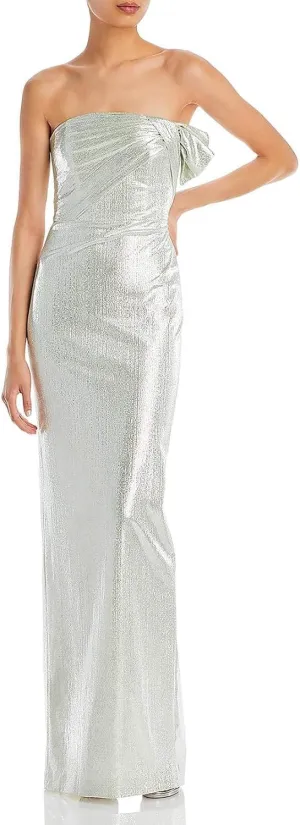 Black Halo Womens Divina Metallic Strapless Evening Dress Silver 8