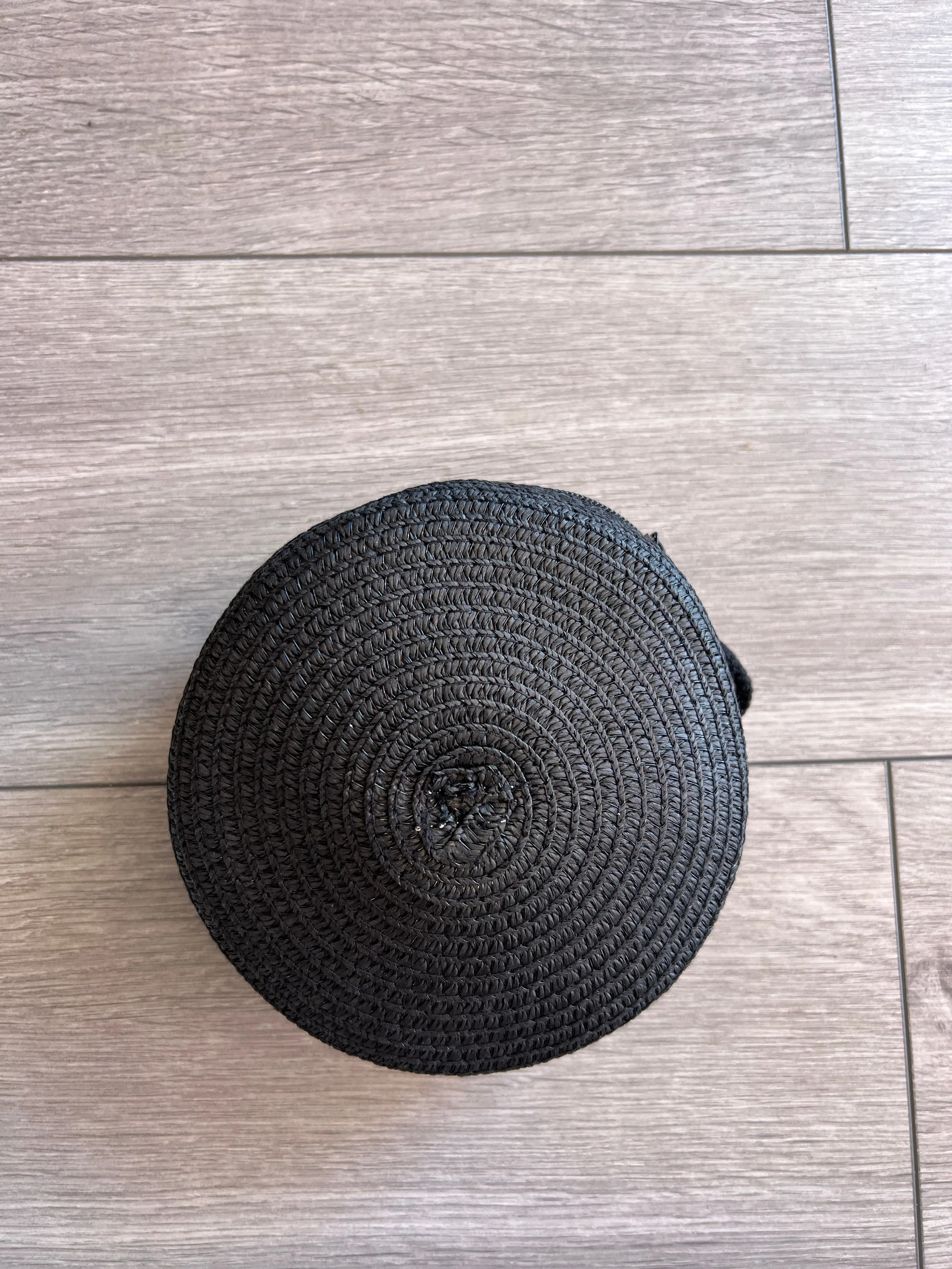 Black Round Straw Shoulder Bag