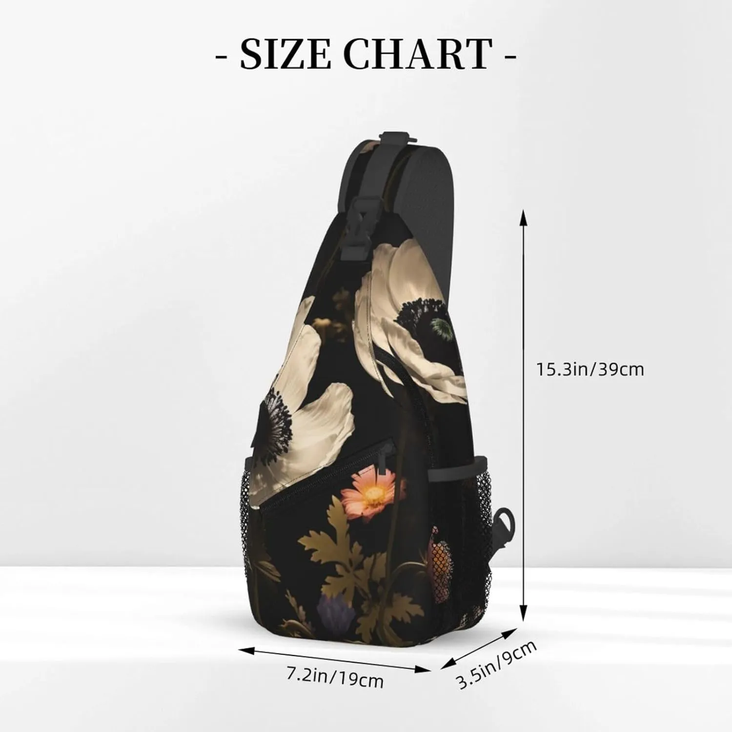 Blooming Flowers Black Sling Bag Backpack For Men Cross Chest Bag Crossbody Shoulder Bag Travel Hiking Daypack