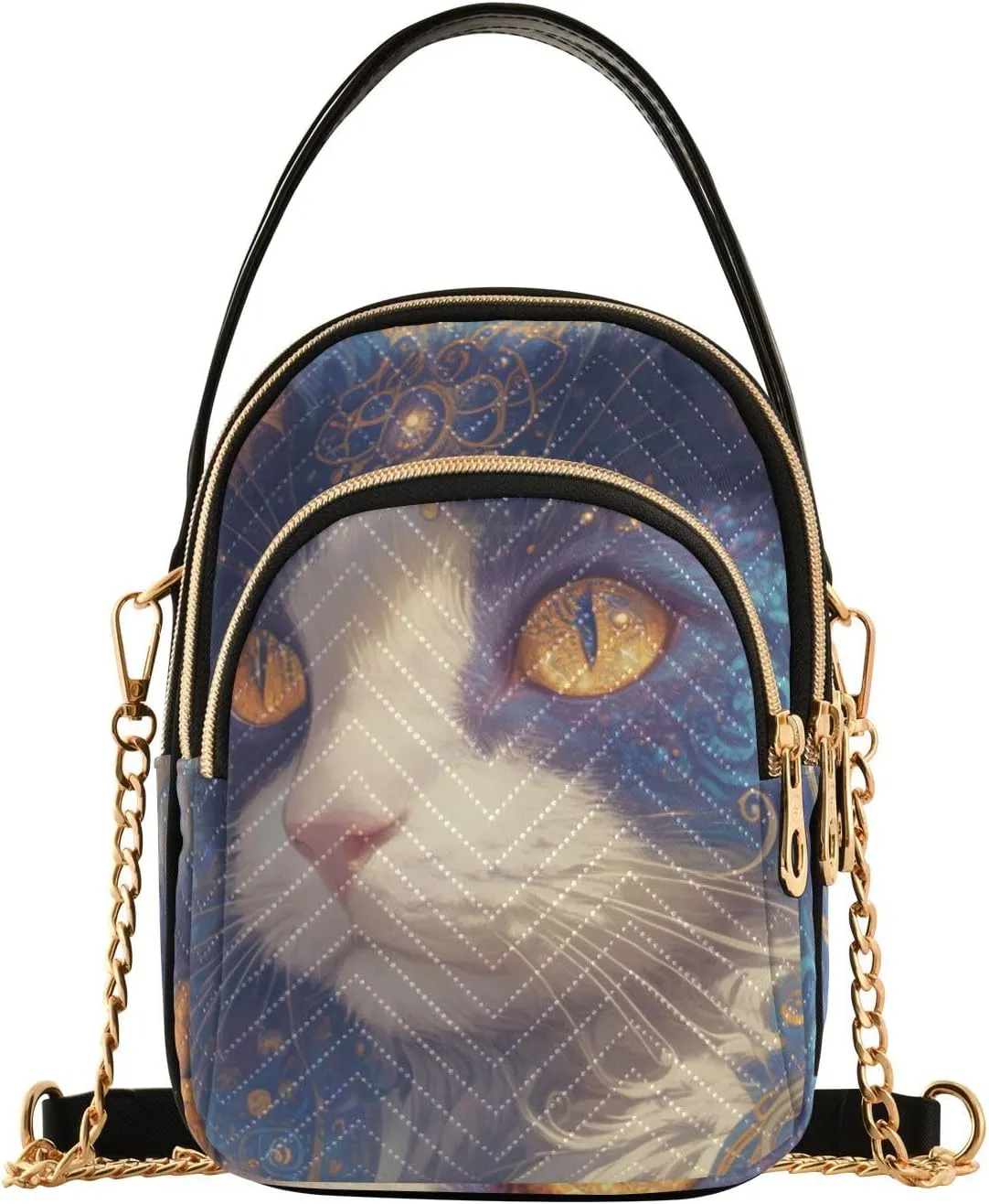 Blue and Gold Mysterious Tribal Cat trendy travel crossbody bag with multi pockets hand bags for traveling