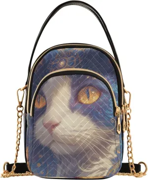 Blue and Gold Mysterious Tribal Cat trendy travel crossbody bag with multi pockets hand bags for traveling