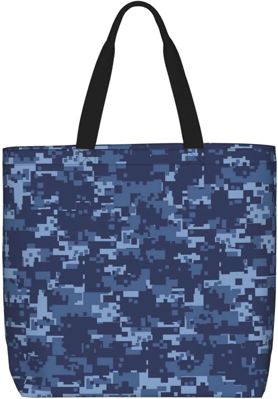 Blue Camo Print Tote Bags Reusable Grocery Bag Shoulde Bag Handbag For Office Shopping Travel Women Casual Work