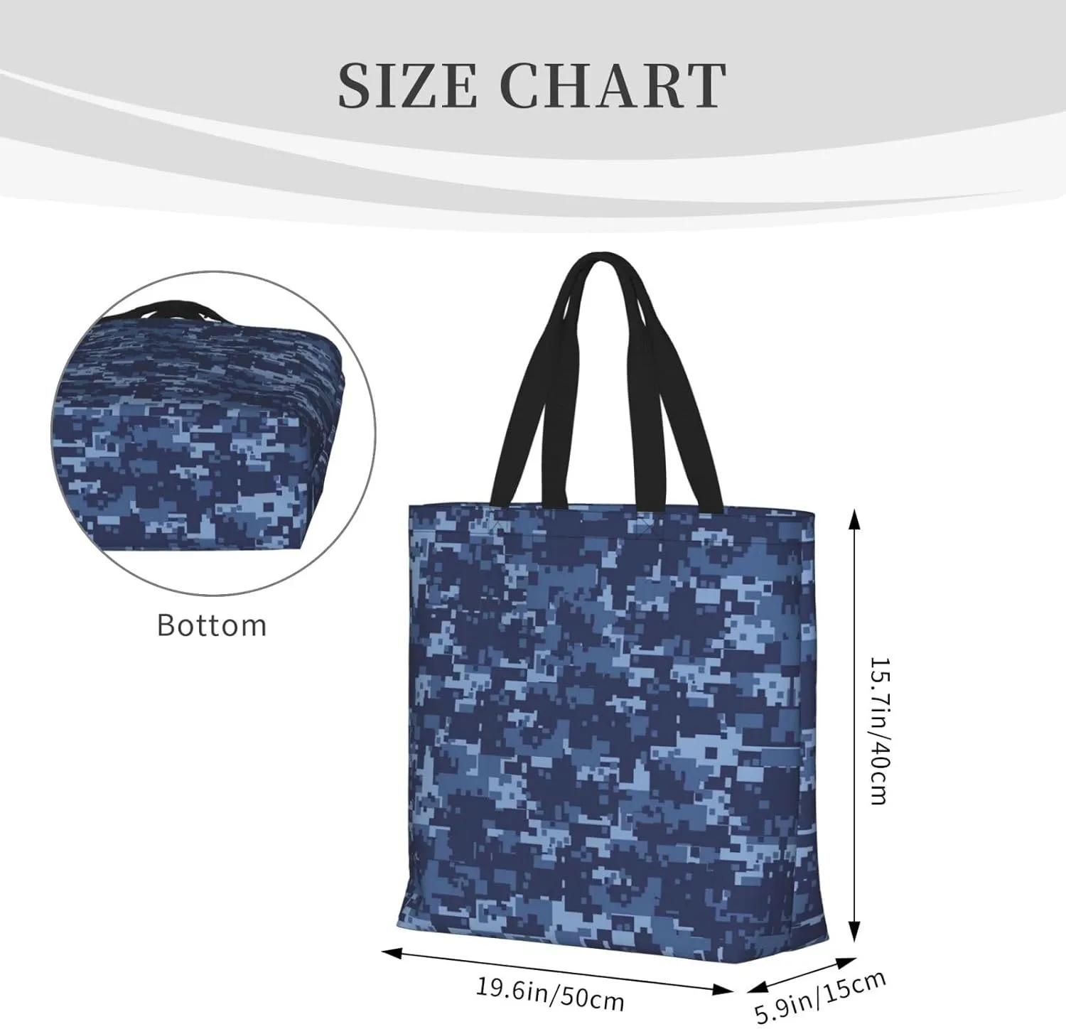 Blue Camo Print Tote Bags Reusable Grocery Bag Shoulde Bag Handbag For Office Shopping Travel Women Casual Work