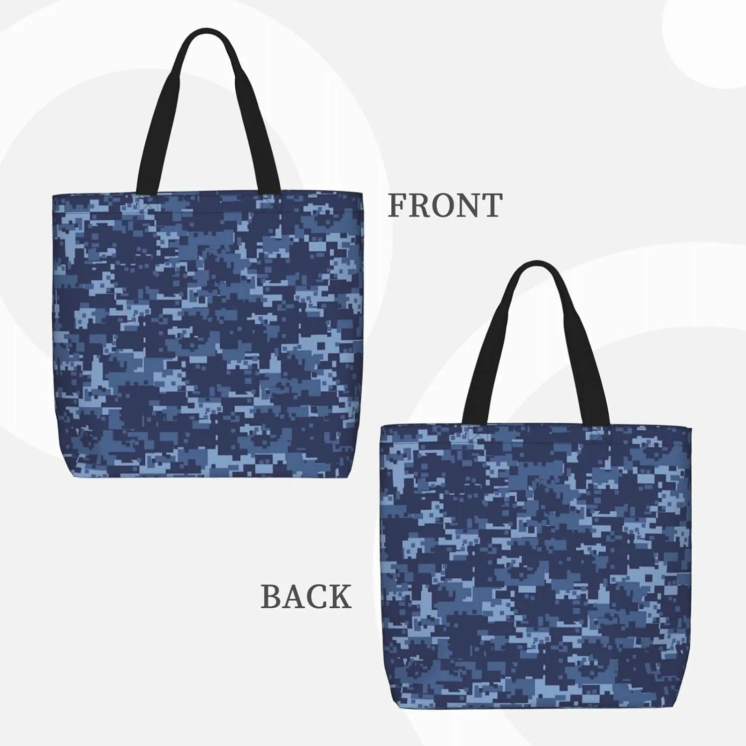 Blue Camo Print Tote Bags Reusable Grocery Bag Shoulde Bag Handbag For Office Shopping Travel Women Casual Work
