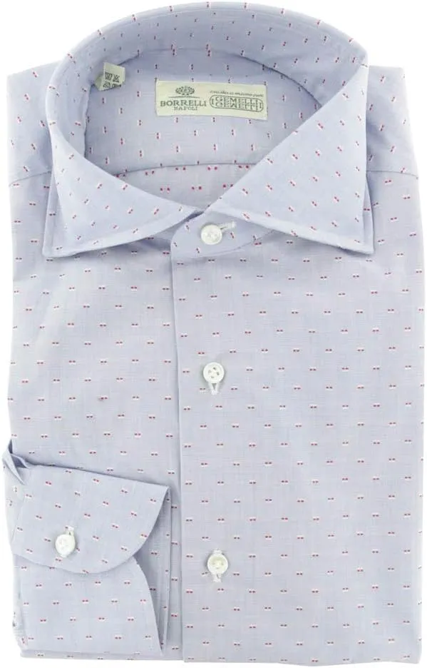 Blue Patterned Button Down Spread Collar Cotton Slim Fit Dress Shirt, Size Large 17