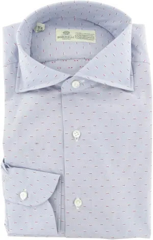 Blue Patterned Button Down Spread Collar Cotton Slim Fit Dress Shirt, Size Large 17
