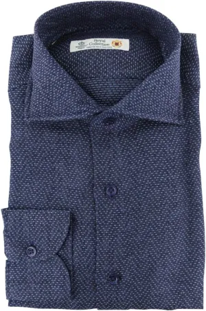 Blue Patterned Button Down Spread Collar Cotton Slim Fit Dress Shirt, Size Large 17