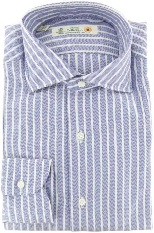 Blue Patterned Button Down Spread Collar Cotton Slim Fit Dress Shirt, Size Medium 15.5