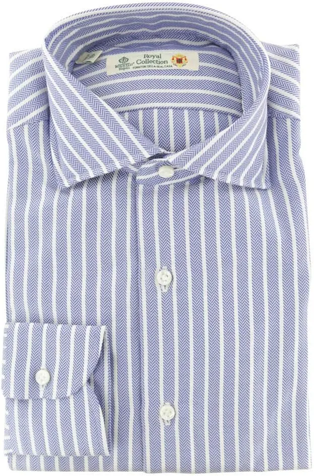 Blue Patterned Button Down Spread Collar Cotton Slim Fit Dress Shirt, Size Medium 15.5