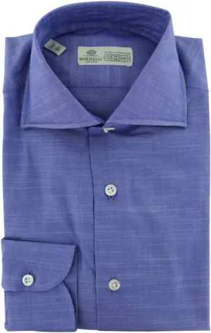 Blue Patterned Button Down Spread Collar Cotton Slim Fit Dress Shirt, Size Small 15.5