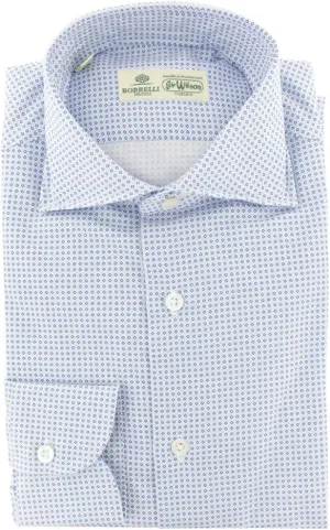 Blue Patterned Button Down Spread Collar Cotton Slim Fit Dress Shirt, Size Small 15.5