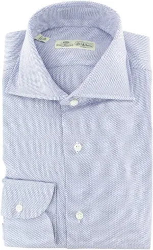 Blue Patterned Button Down Spread Collar Cotton Slim Fit Dress Shirt, Size Small 15.5