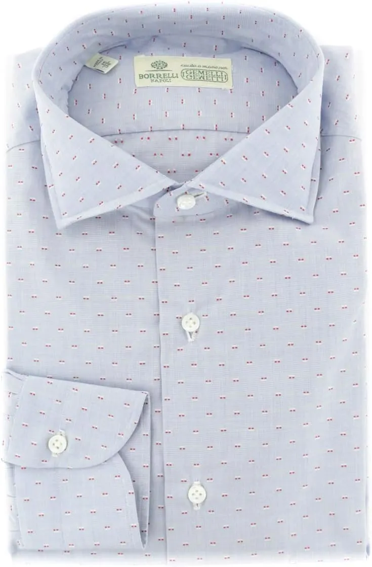 Blue Patterned Button Down Spread Collar Cotton Slim Fit Dress Shirt, Size Small 15