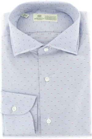 Blue Patterned Button Down Spread Collar Cotton Slim Fit Dress Shirt, Size Small 15