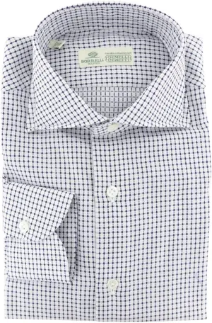 Blue Patterned Button Down Spread Collar Cotton Slim Fit Dress Shirt, Size Small 15
