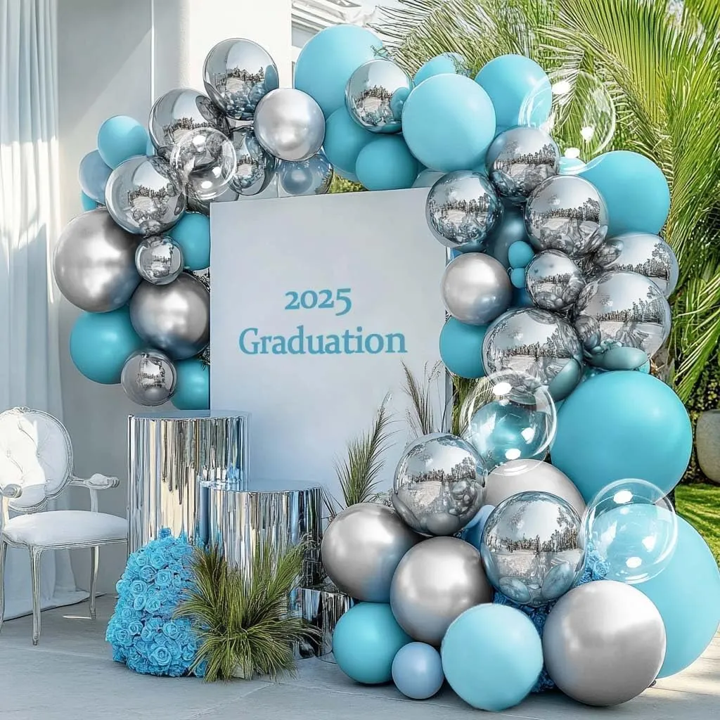 Blue Silver Balloons Arch Different Sizes Pastel Light Baby Blue Metallic Silver Balloon Garland Kit for Baptism Birthday Graduation Prome Wedding Bridal Shower Baby Shower Party Decorations