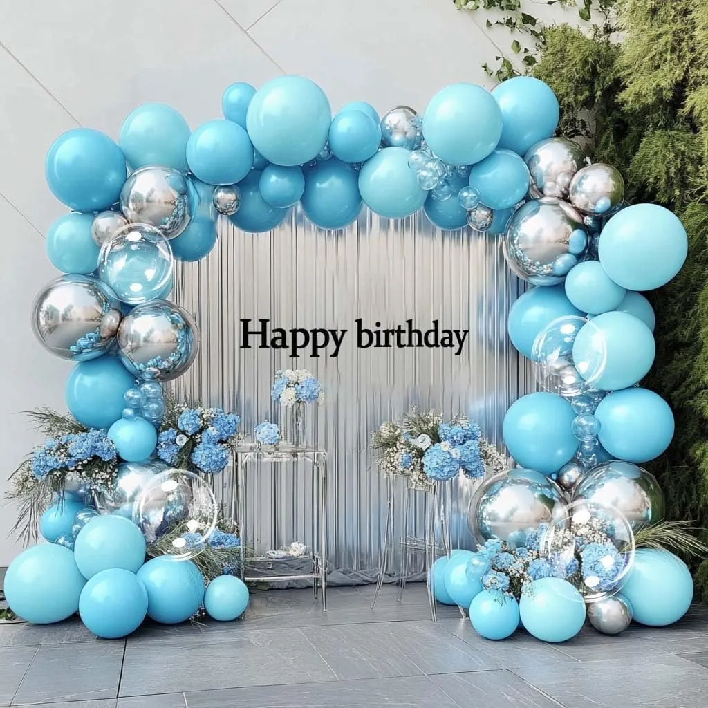 Blue Silver Balloons Arch Different Sizes Pastel Light Baby Blue Metallic Silver Balloon Garland Kit for Baptism Birthday Graduation Prome Wedding Bridal Shower Baby Shower Party Decorations