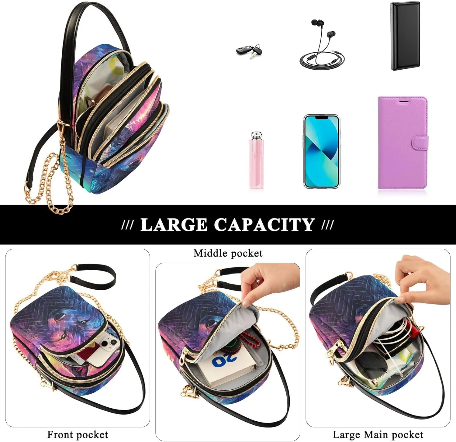 Blue Snowflakes over a Snowy Space Womens Crossbody Bags, Small Crossbody Bag with Strap, Comfortable Crossbody Bags