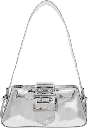 BOLLEY JOSS Small Shoulder Underarm Bag Y2K Shiny Metallic Silver Purse Cute Party Bag Women Buckle Tote Handbag Clutch Evening Bags