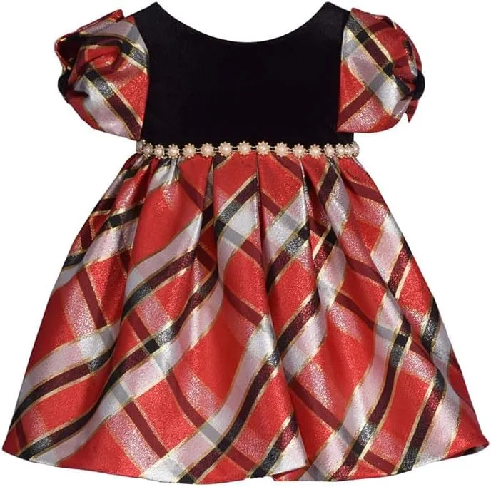 Bonnie Jean Girl's Christmas Dress - Holiday Plaid Dress for Baby, Toddler and Little Girls