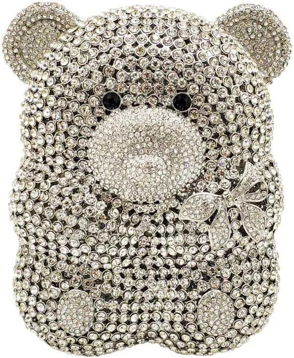 Boutique De FGG Bear Evening Bags and clutches for Women Formal Crystal Clutch Purse Party Animal Rhinestone Handbags,Mini