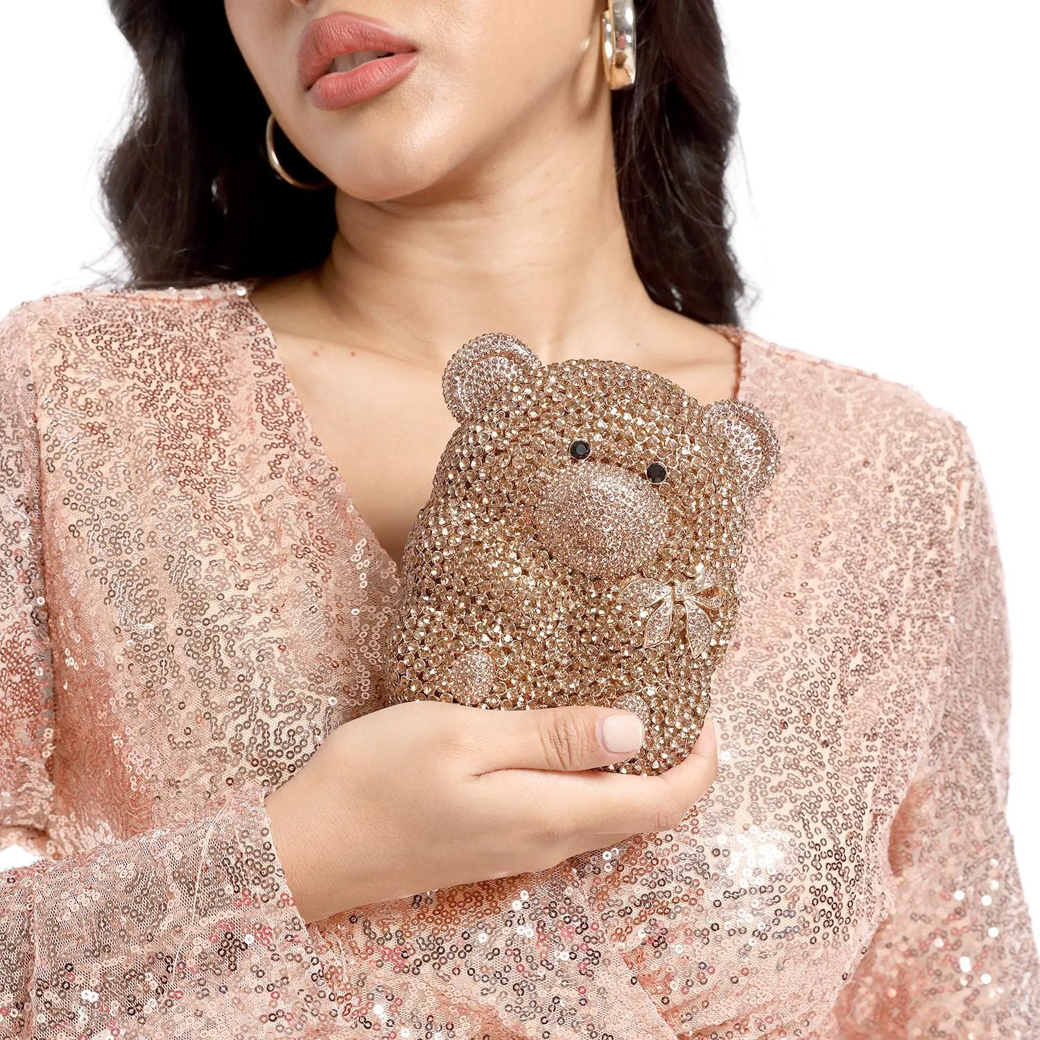 Boutique De FGG Bear Evening Bags and clutches for Women Formal Crystal Clutch Purse Party Animal Rhinestone Handbags,Mini