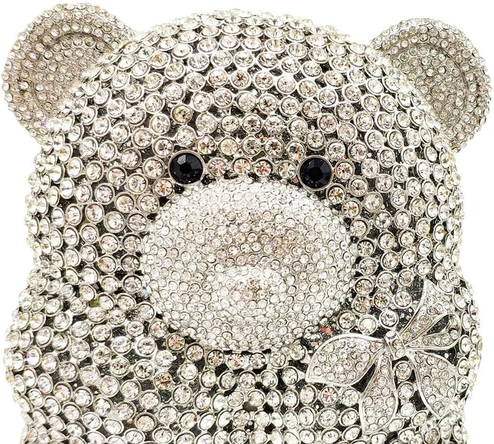 Boutique De FGG Bear Evening Bags and clutches for Women Formal Crystal Clutch Purse Party Animal Rhinestone Handbags,Mini