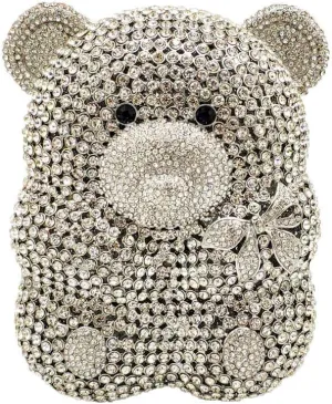 Boutique De FGG Bear Evening Bags and clutches for Women Formal Crystal Clutch Purse Party Animal Rhinestone Handbags,Mini