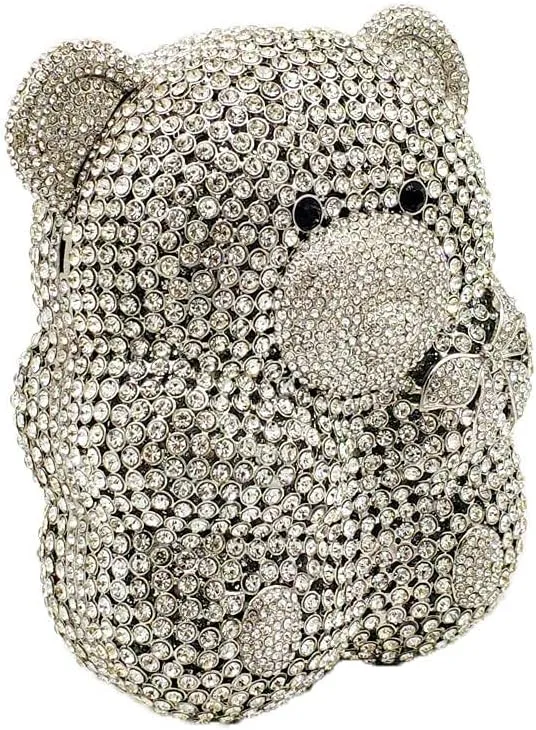 Boutique De FGG Bear Evening Bags and clutches for Women Formal Crystal Clutch Purse Party Animal Rhinestone Handbags,Mini