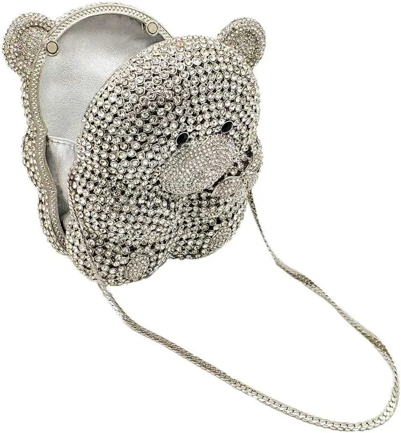 Boutique De FGG Bear Evening Bags and clutches for Women Formal Crystal Clutch Purse Party Animal Rhinestone Handbags,Mini