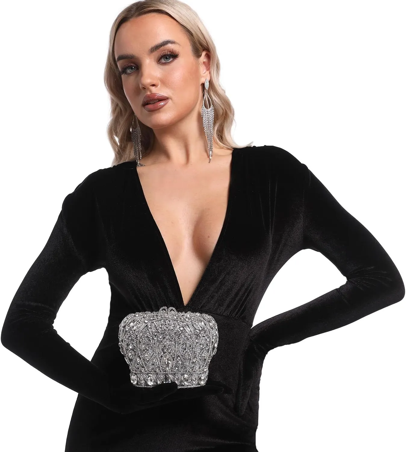 Boutique De FGG Crown Crystal Clutch Purse Women Formal Evening Minaudiere Handbags Party Dinner Rhinestone Clutch Bag,Mini