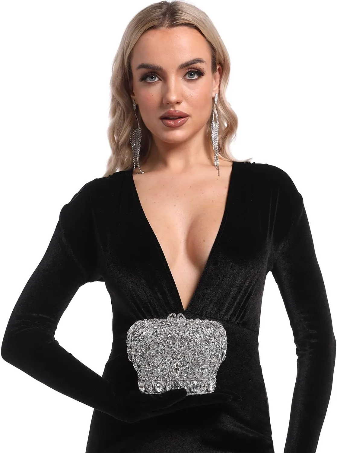 Boutique De FGG Crown Crystal Clutch Purse Women Formal Evening Minaudiere Handbags Party Dinner Rhinestone Clutch Bag,Mini