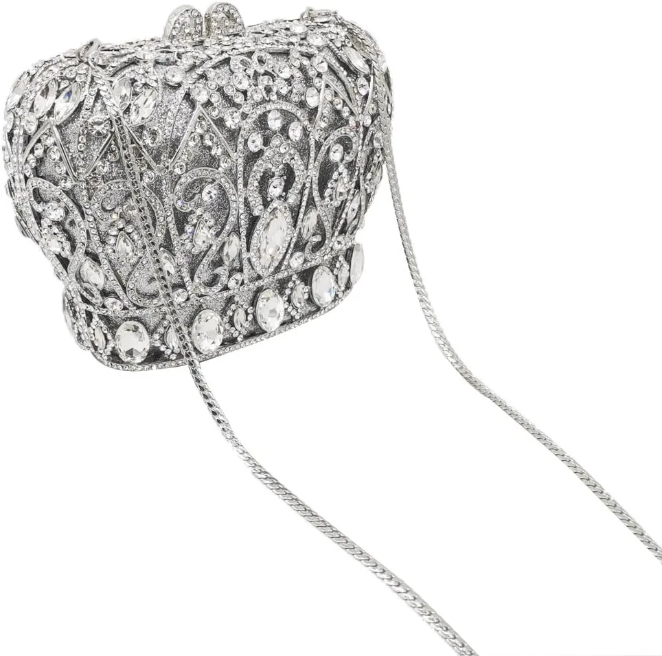 Boutique De FGG Crown Crystal Clutch Purse Women Formal Evening Minaudiere Handbags Party Dinner Rhinestone Clutch Bag,Mini
