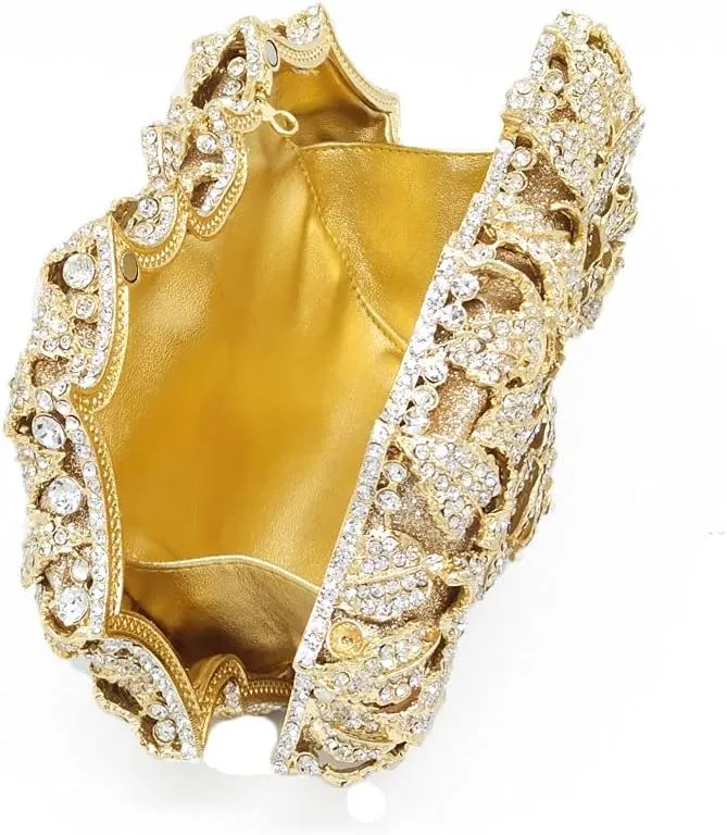 Boutique De FGG Dazzling Flower Evening Bags For Women Formal Party Rhinestone Handbags Wedding Crystal Clutch Purse,Mini